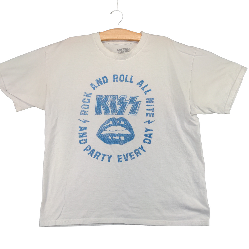 American Classics Mens KISS Rock And Roll All Nite T-Shirt White XL 100% Cotton